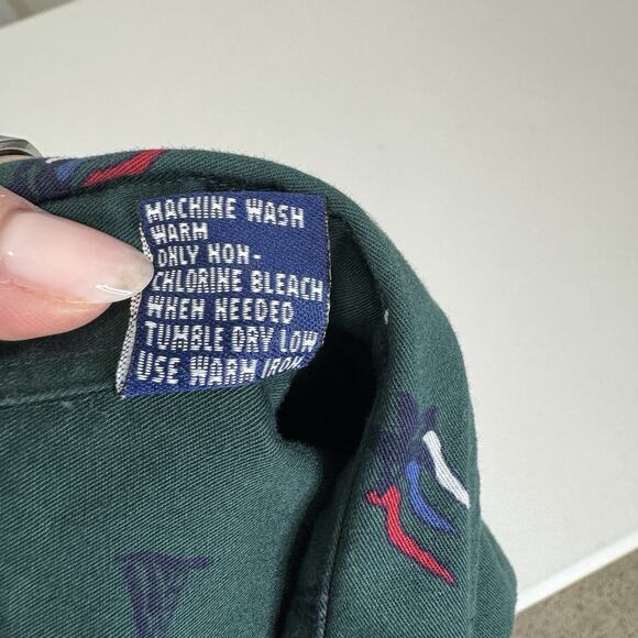 Vintage Stars & Stripes Mens Shirt XL Green Flag Print Western Patriotic Cowboy - Picture 11 of 12